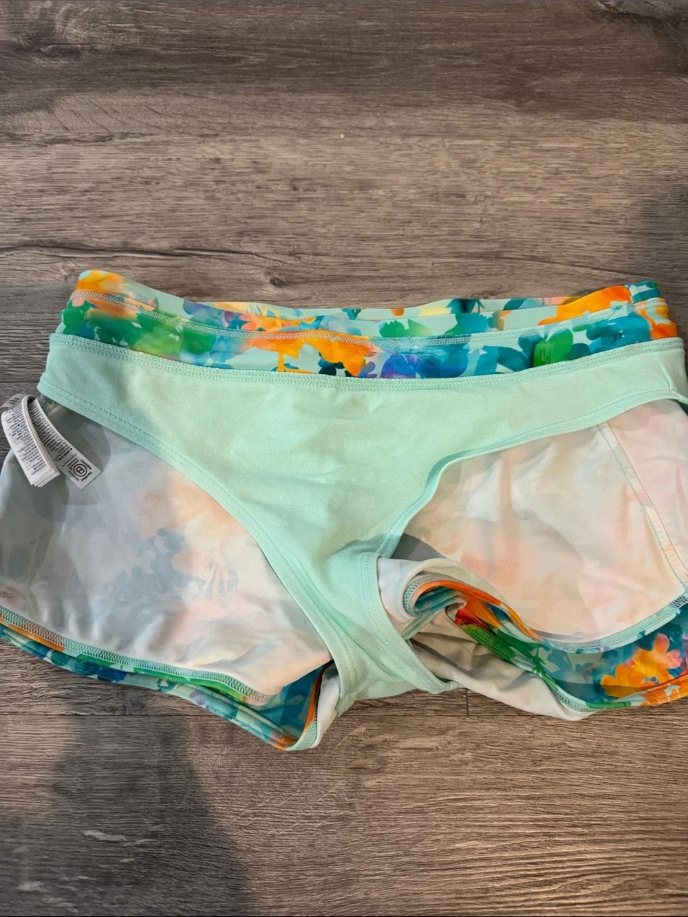 Athleta Girl Lumen Floral Aqua Bikini Swim Set Shorts Briefs Size 12